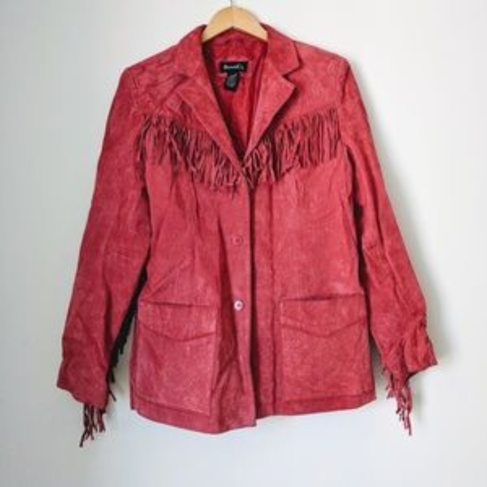 Vintage Denim&Co Hot Pink Suede Fringe Jacket